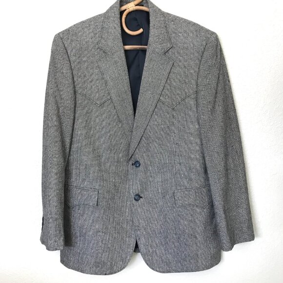 Vintage Circle S Gray Silk Tweed Western Ranch Blazer Jacket 42R Dallas - Picture 1 of 7
